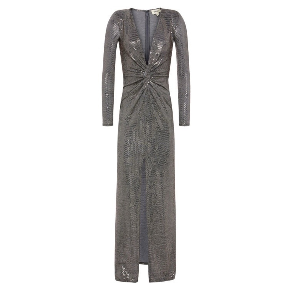 L'AGENCE Rosetta Sequin Twisted Front Shimmering Long Sleeve Dress